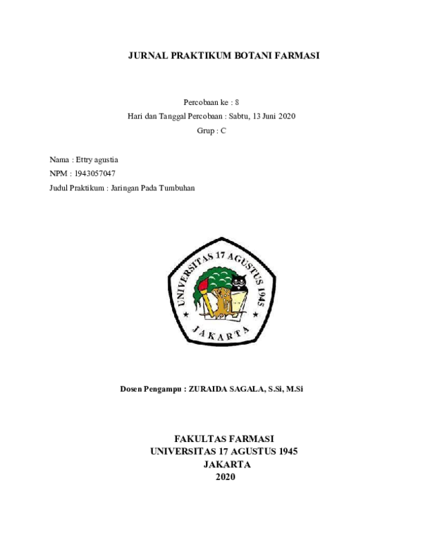 (DOC) Jurnal Botani Farmasi Jaringan Pada Tumbuhan