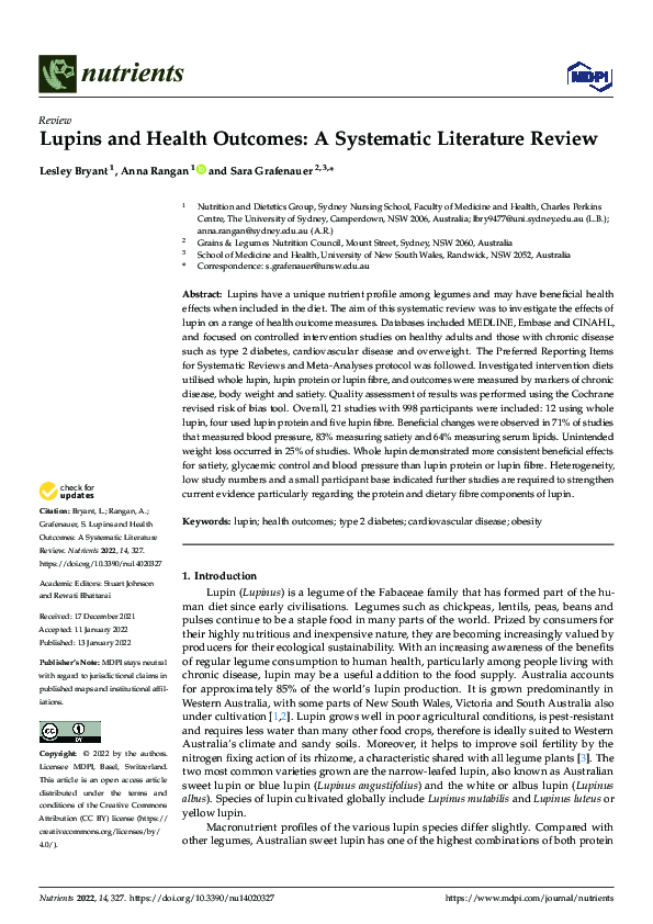 (PDF) Lupins and Health Outcomes: A Systematic Literature Review