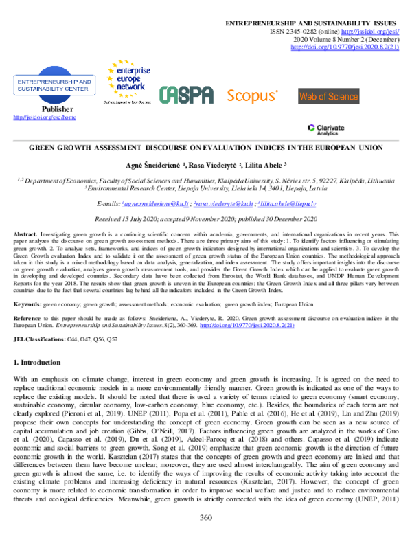 (PDF) Green growth assessment discourse on evaluation indices in the ...