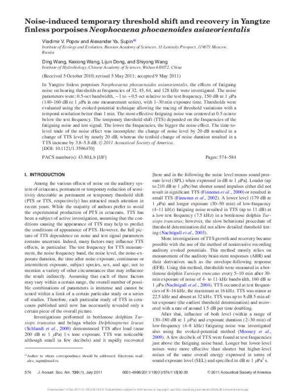 (PDF) Noise-induced temporary threshold shift and recovery in Yangtze ...