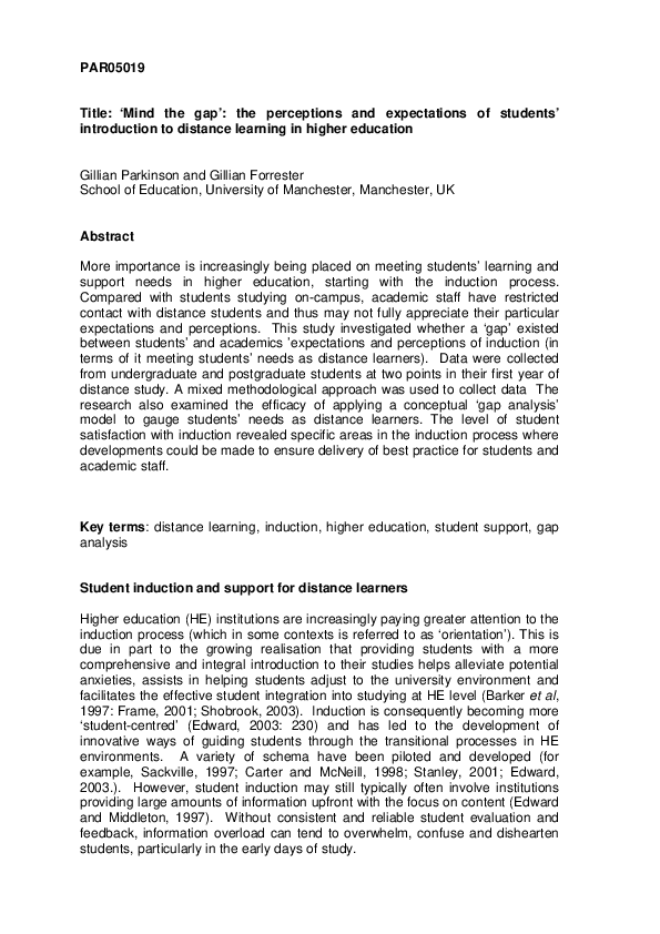 (PDF) PAR05019 Title: ‘Mind the gap’: the perceptions and expectations ...