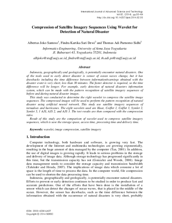 (PDF) Compression of Satellite Imagery Sequences Using Wavelet for ...