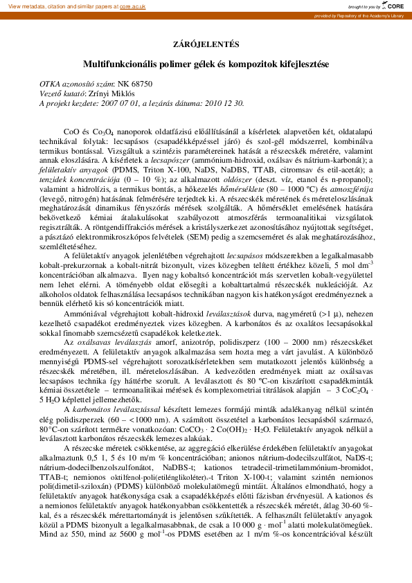 (PDF) Multifunkcionális polimer gélek és kompozitok kifejlesztése ...