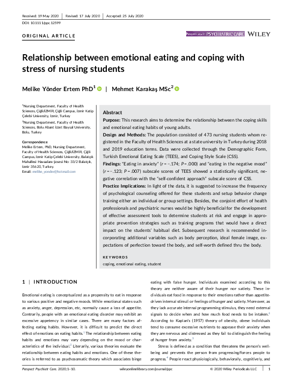 (PDF) Relationship between emotional eating and coping with stress of ...