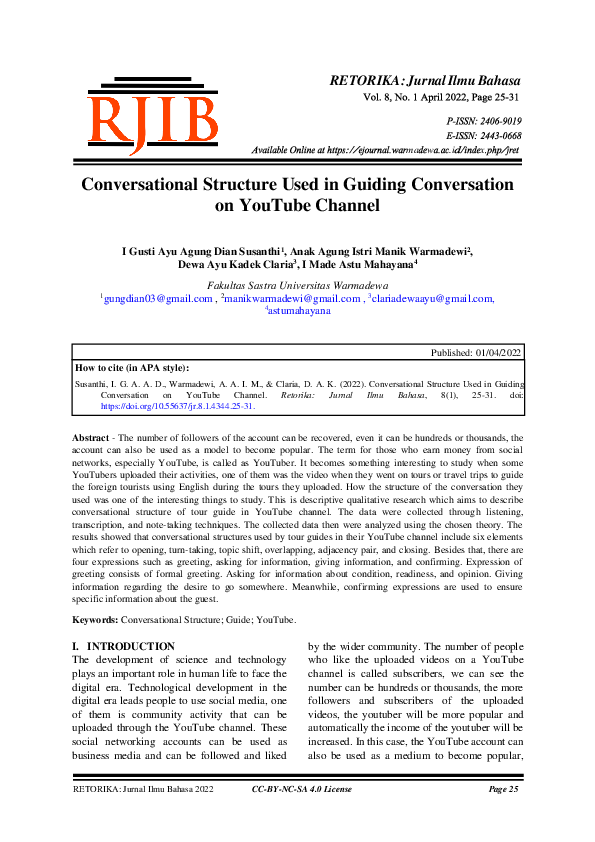 (PDF) Conversational Structure Used in Guiding Conversation on YouTube ...