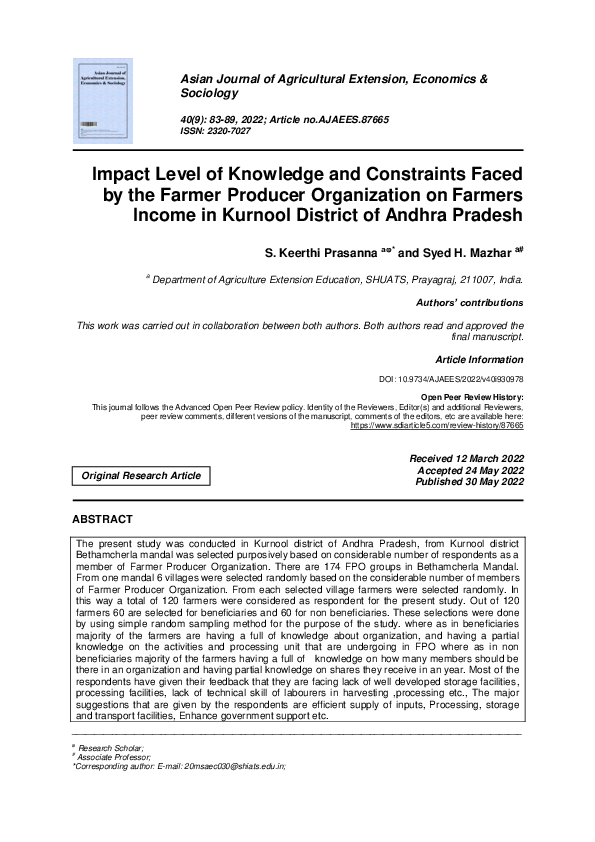 (PDF) Impact Level of Knowledge and Constraints Faced by the Farmer ...