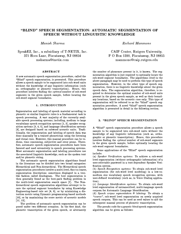 (PDF) Blind" speech segmentation: automatic segmentation of speech ...