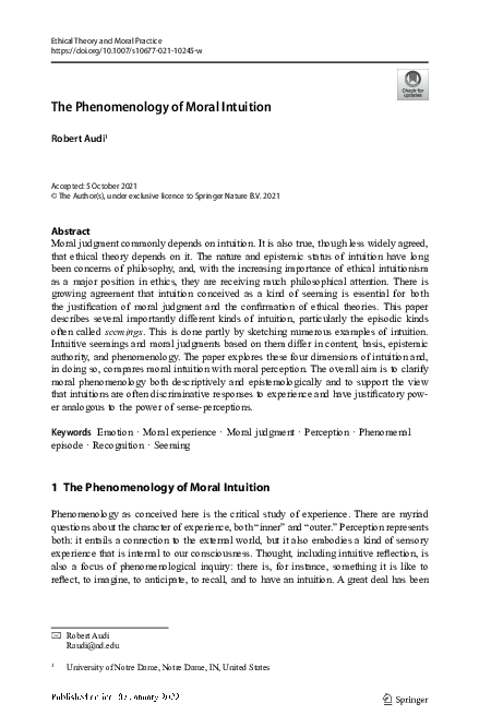 (PDF) The Phenomenology of Moral Intuition