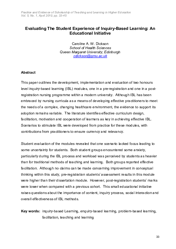 (PDF) Evaluating The Student Experience of Inquiry-Based Learning: An ...