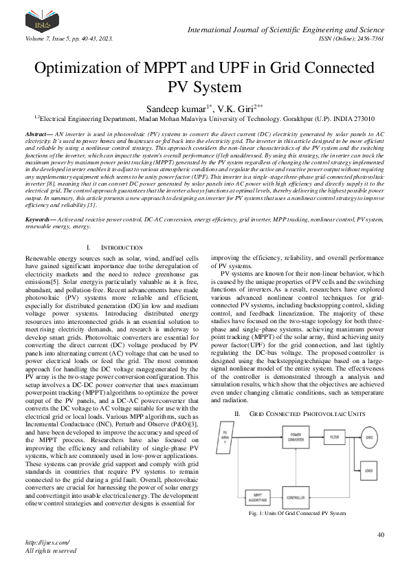 (PDF) Optimization of MPPT and UPF in Grid Connected PV System