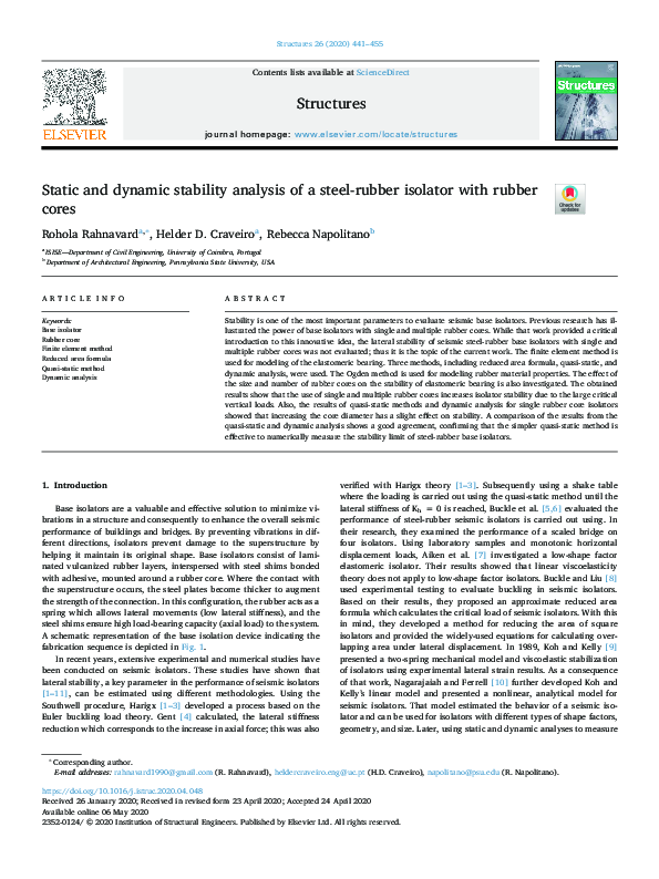  pdf static and dynamic stability analysis of a steel rubber isolator