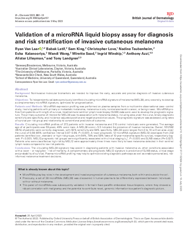 (PDF) Validation of a microRNA liquid biopsy assay for diagnosis and ...