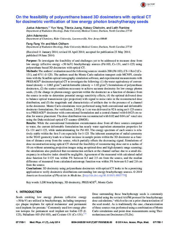 (PDF) On the feasibility of polyurethane based 3D dosimeters with ...