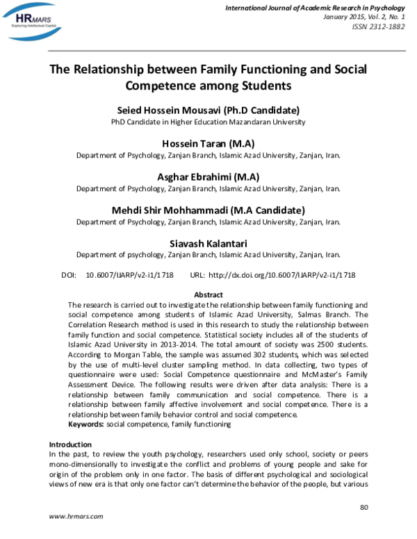 (PDF) The Relationship between Family Functioning and Social Competence ...