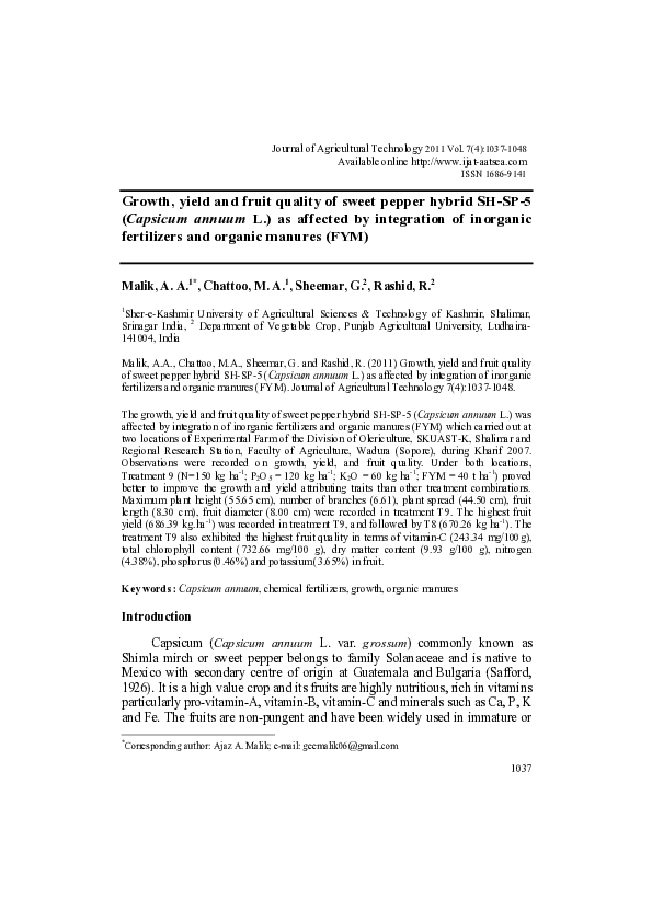 (PDF) Growth, yield and fruit quality of sweet pepper hybrid SH-SP-5 ...