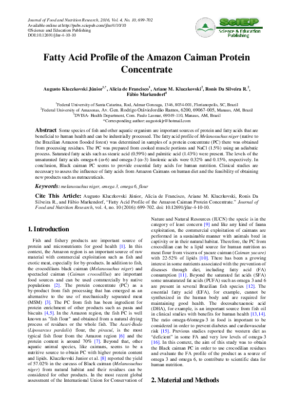 (PDF) Fatty Acid Profile of the Amazon Caiman Protein Concentrate
