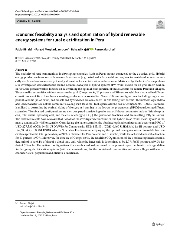 (PDF) Economic feasibility analysis and optimization of hybrid ...