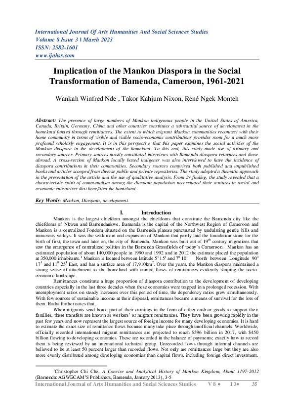 (PDF) Implication of the Mankon Diaspora in the Social Transformation ...