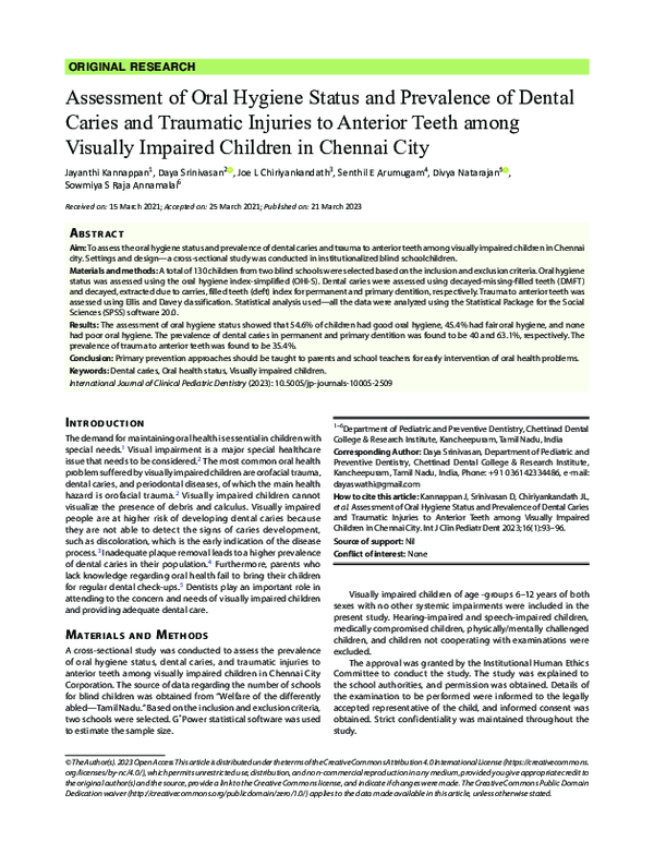 (PDF) Assessment of Oral Hygiene Status and Prevalence of Dental Caries ...