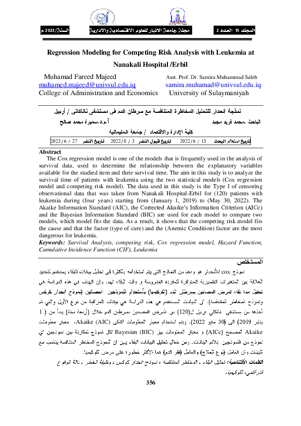 (PDF) Regression Modeling for Competing Risk Analysis with Leukemia at ...
