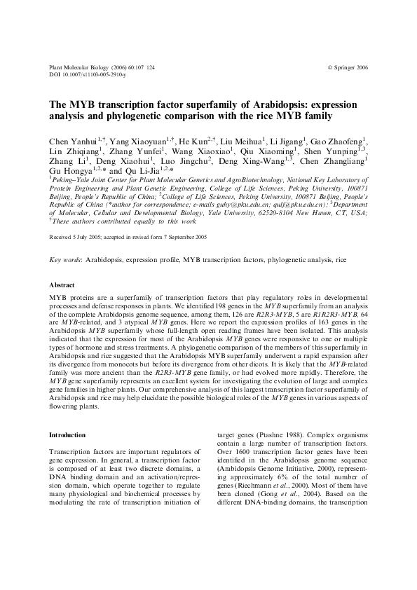 (PDF) The MYB Transcription Factor Superfamily of Arabidopsis ...