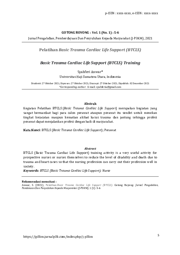 (PDF) Pelatihan Basic Trauma Cardiac Life Support (BTCLS)