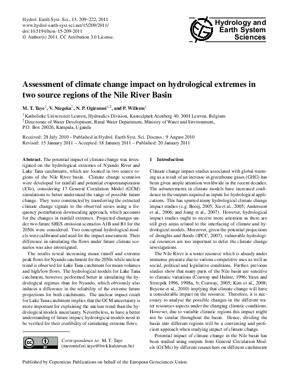 (PDF) Assessment of climate change impact on hydrological extremes in ...