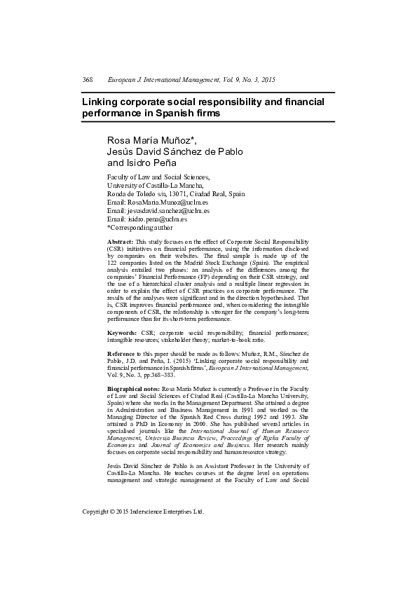 (PDF) Linking corporate social responsibility and financial performance ...