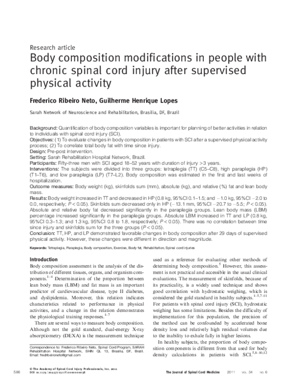 (PDF) Body composition modifications in people with chronic spinal cord ...