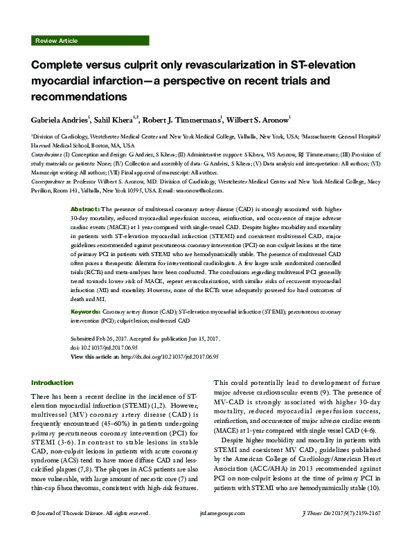 (PDF) Complete versus culprit only revascularization in acute ST ...