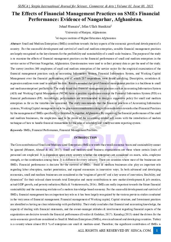 (PDF) The Effects of Financial Management Practices on SMEs Financial ...