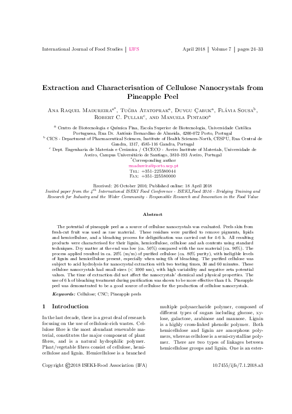 (PDF) Extraction and characterisation of cellulose nanocrystals from ...