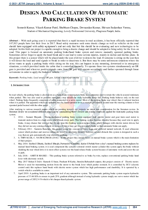 (PDF) Design And Calculation Of Automatic Parking Brake System