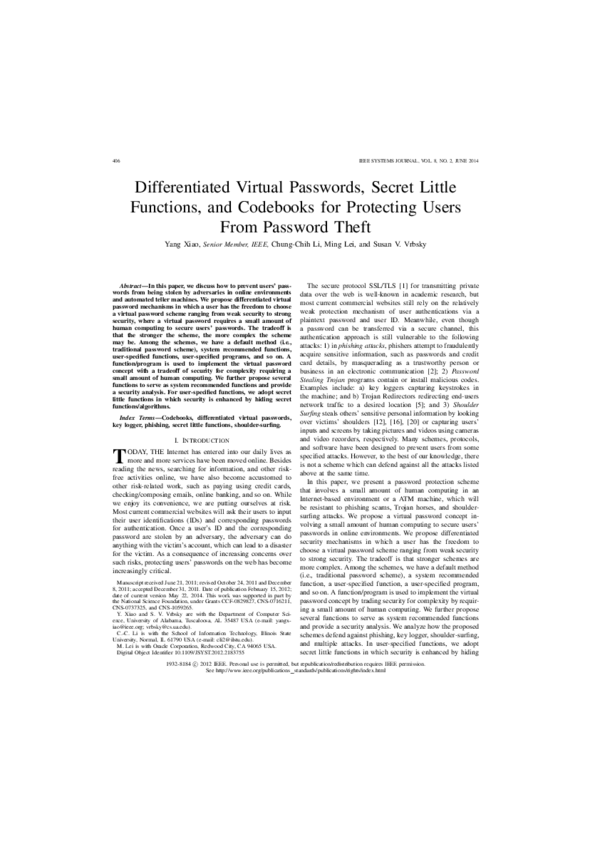 (PDF) Differentiated Virtual Passwords, Secret Little Functions, and ...