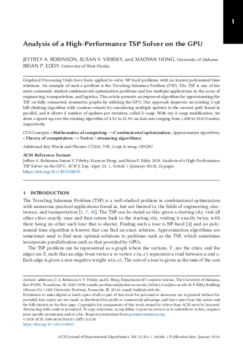(PDF) Analysis of a High-Performance TSP Solver on the GPU
