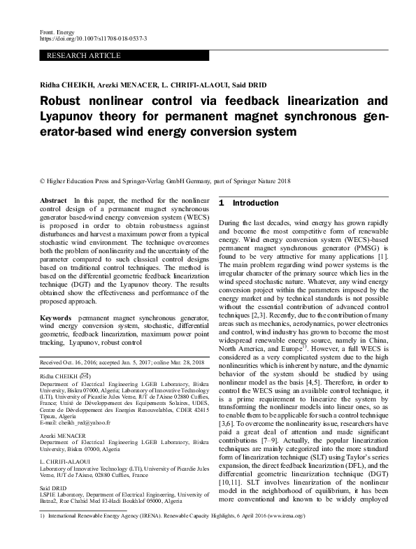 (PDF) Robust nonlinear control via feedback linearization and Lyapunov ...