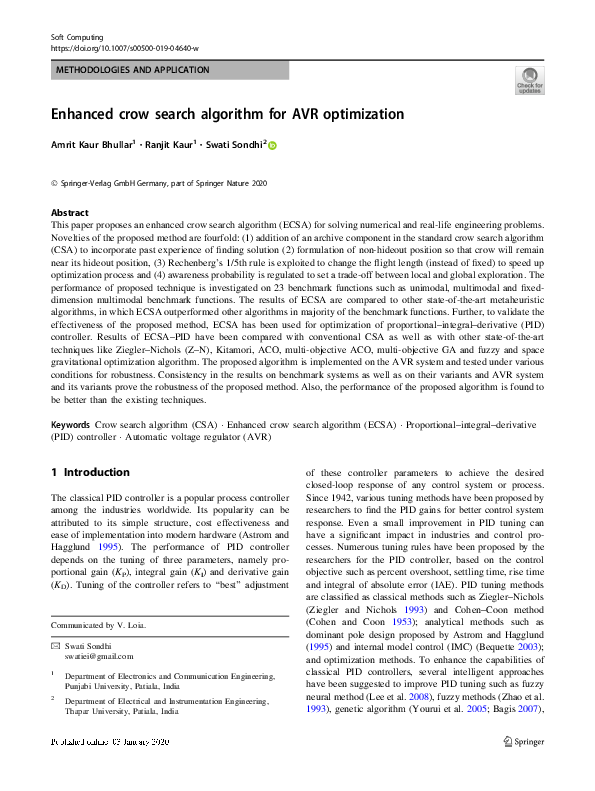 (PDF) Enhanced crow search algorithm for AVR optimization