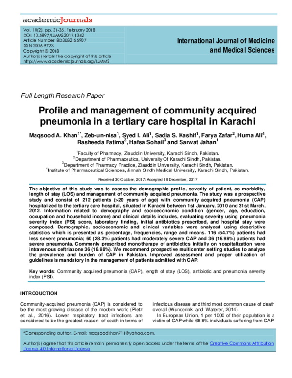 (PDF) Profile and management of community acquired pneumonia in a ...