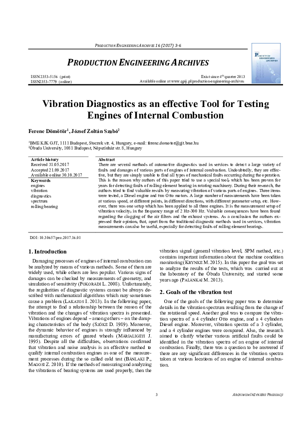 (PDF) Vibration Diagnostics as an effective Tool for Testing Engines of ...