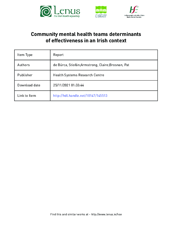 (PDF) Community Mental Health Teams: Determinants of Effectiveness