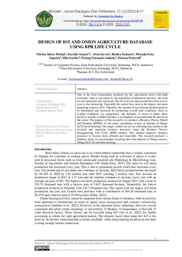 (PDF) Design of Iot and Onion Agriculture Database Using BPR Life Cycle