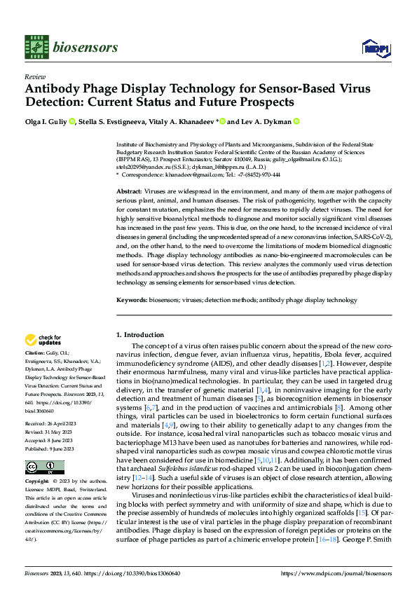 (PDF) Antibody Phage Display Technology for Sensor-Based Virus ...