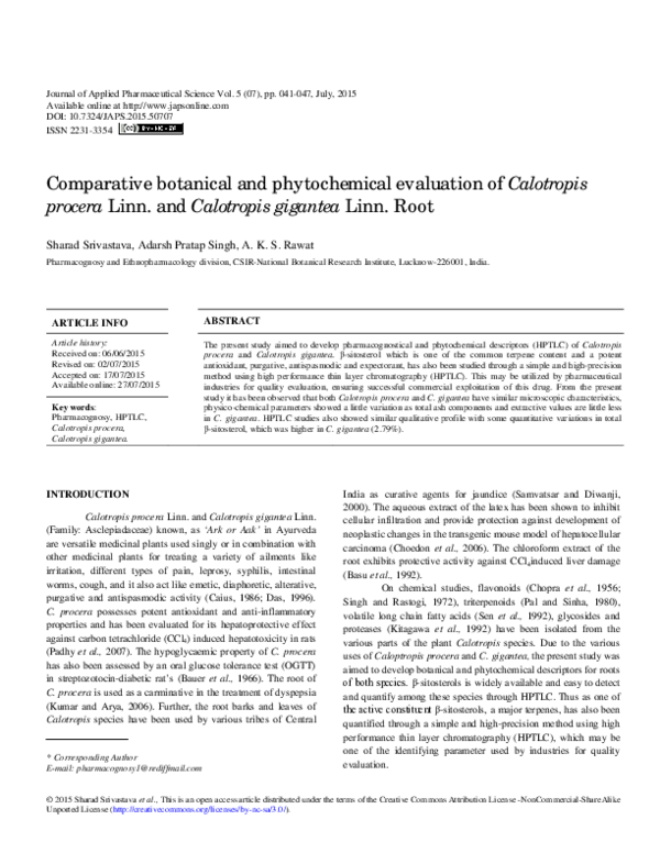 (PDF) Comparative Botanical and Phytochemical Evaluation of Medicinally ...