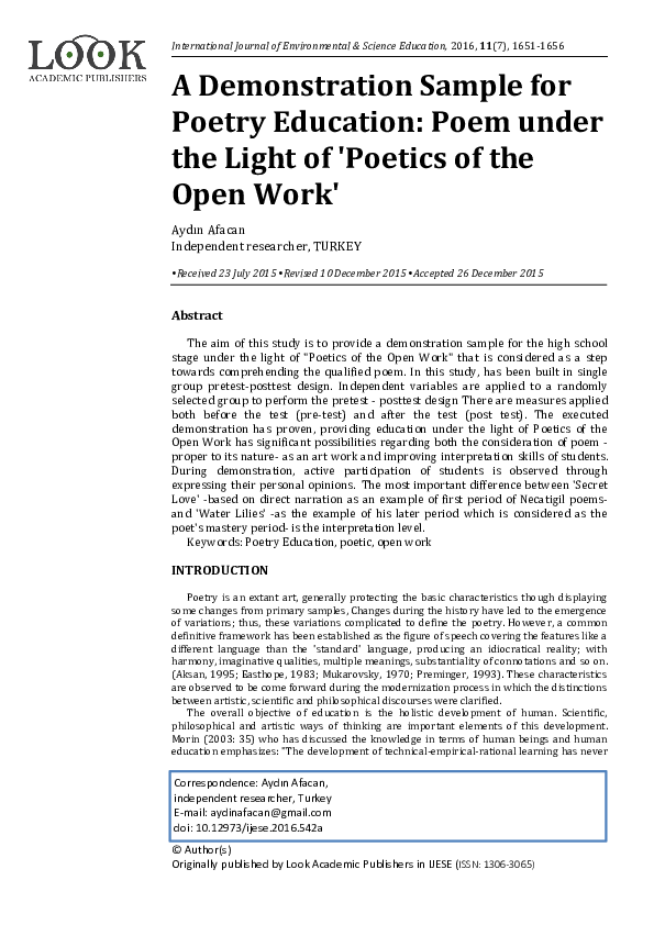 (PDF) A Demonstration Sample for Poetry Education: Poem under the Light ...