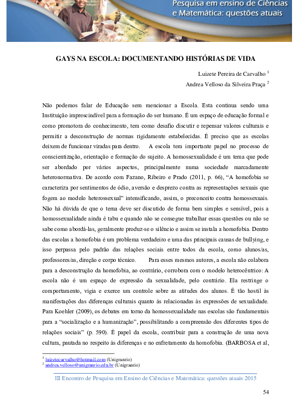 (PDF) Gays Na Escola: Documentando Histórias De Vida | Andréa Velloso ...