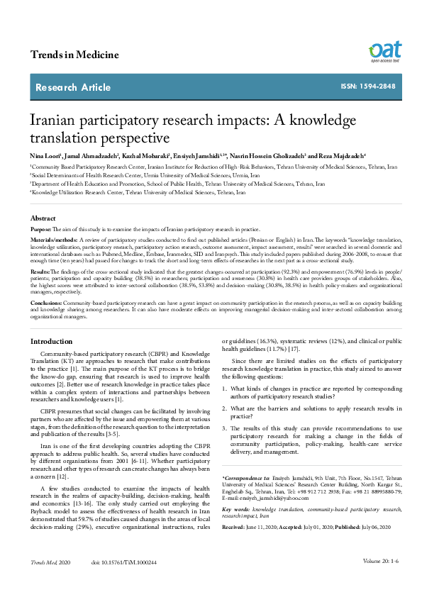 (PDF) Iranian participatory research impacts: A knowledge translation ...