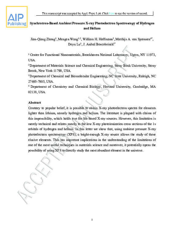 (PDF) Synchrotron-based Ambient Pressure X-ray Photoelectron Spectroscopy