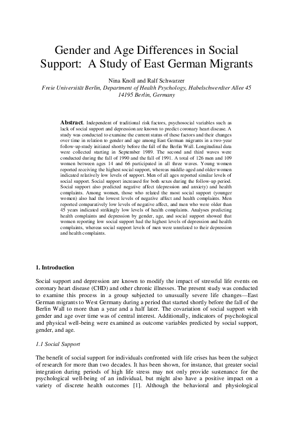 (PDF) Gender and Age Differences in Social Support
