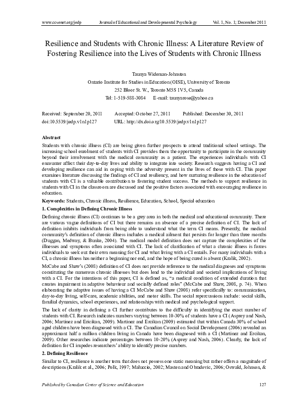 (PDF) Resilience and Students with Chronic Illness: A Literature Review ...