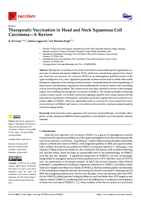 (PDF) Therapeutic Vaccination in Head and Neck Squamous Cell Carcinoma ...